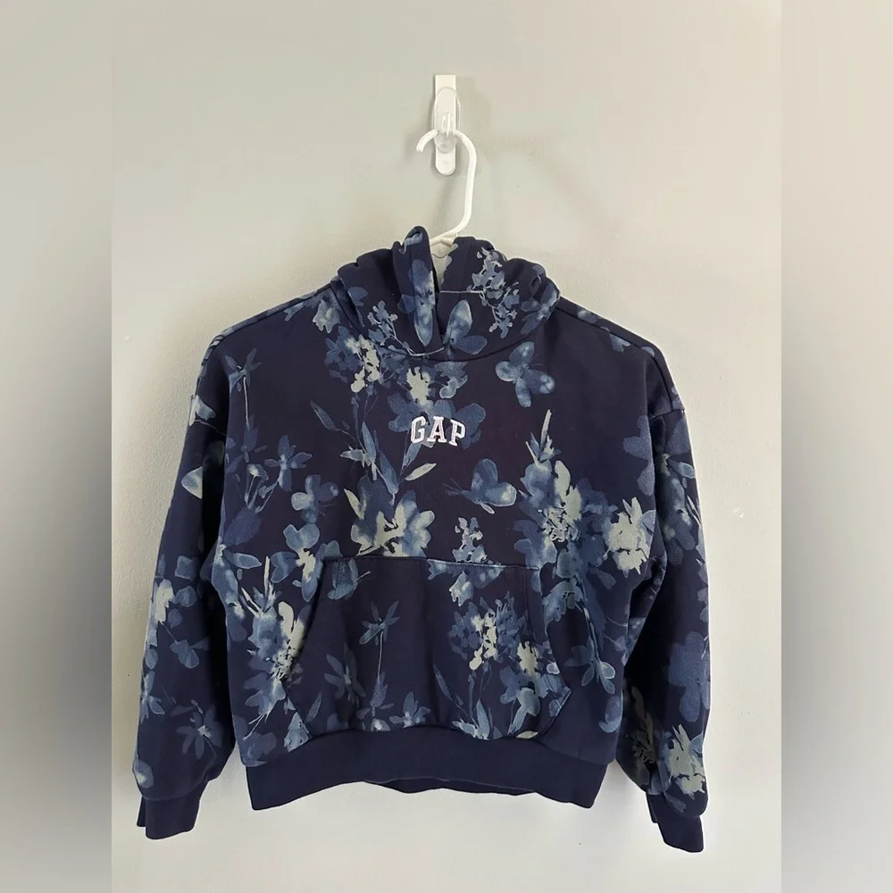 Gap Kids Girls Floral Butterfly Logo Hoodie sweatshirt  Navy Blue Size L (10)